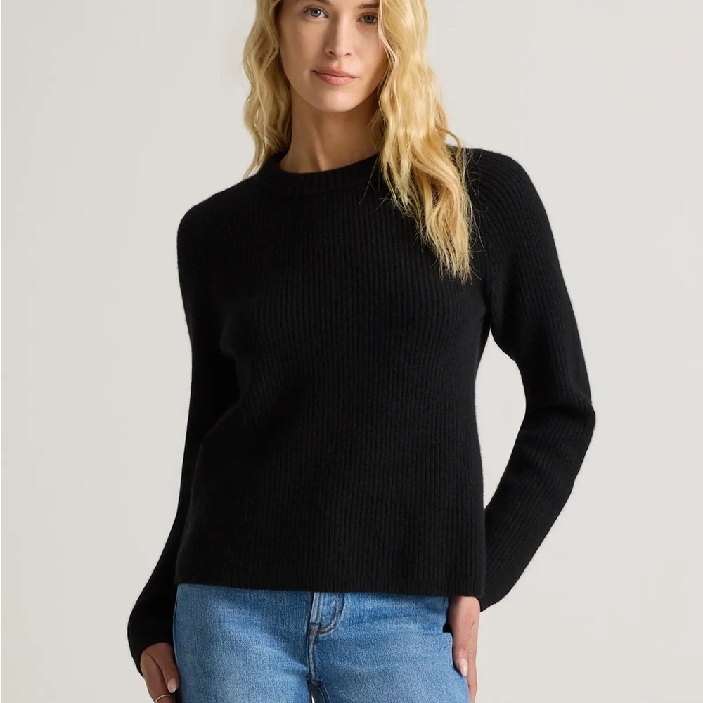 Quince Black Crewneck Sweater Textured Knit